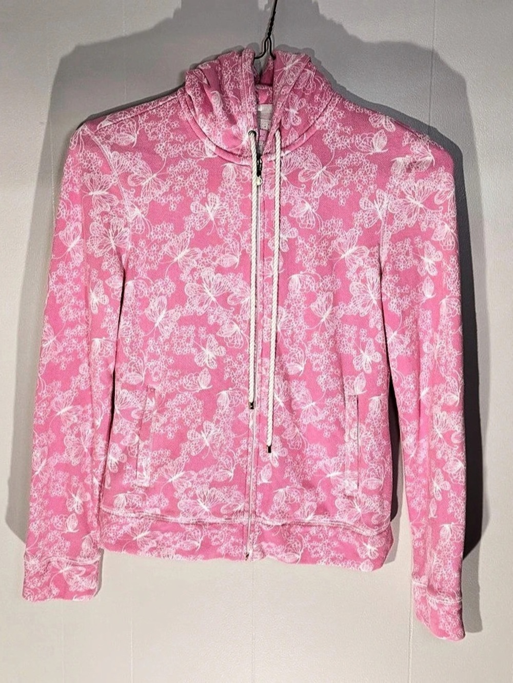 Lilly Pulitzer Medium Floral Zip Hoodie Pink & White  Rare Discontinued Pattern